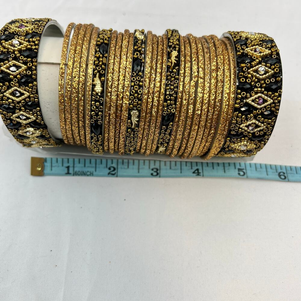 Gold Rhinestone Bangle Set Stack Desi Bridal Wedding Festival Glam Y2K Bracelets